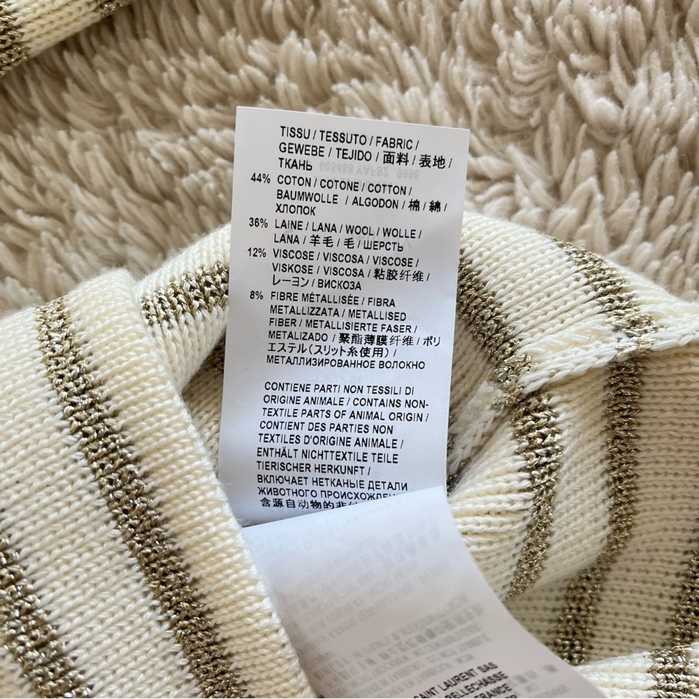 SAINT LAURENT Striped Sweater - Ivory / Gold Metallic - Size Small - Picture 6 of 11